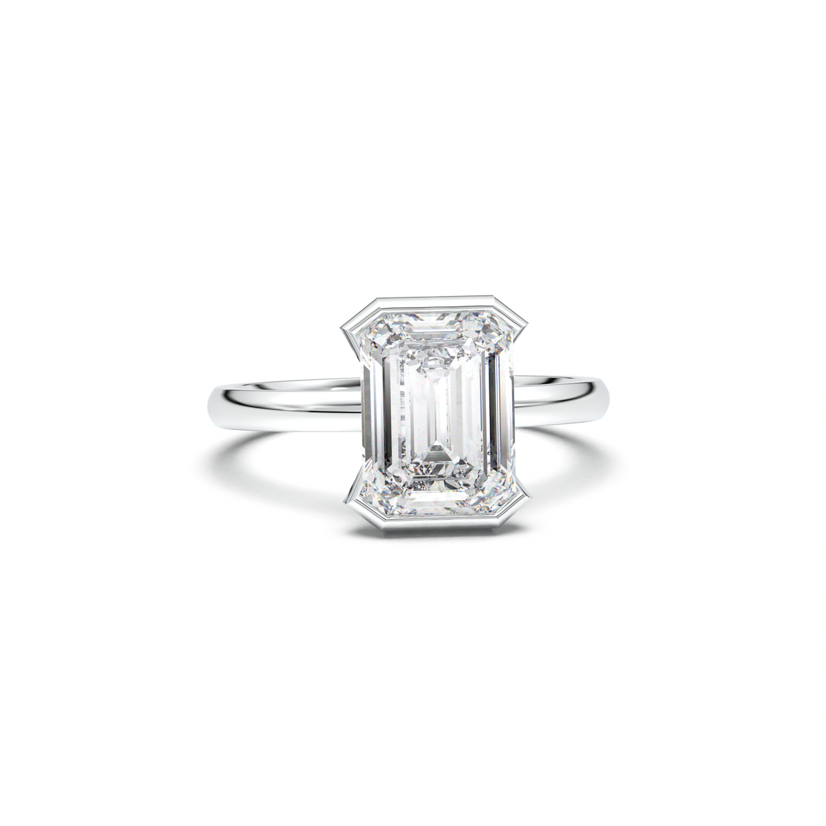 Emerald Cut Half-Bezel Engagement Ring