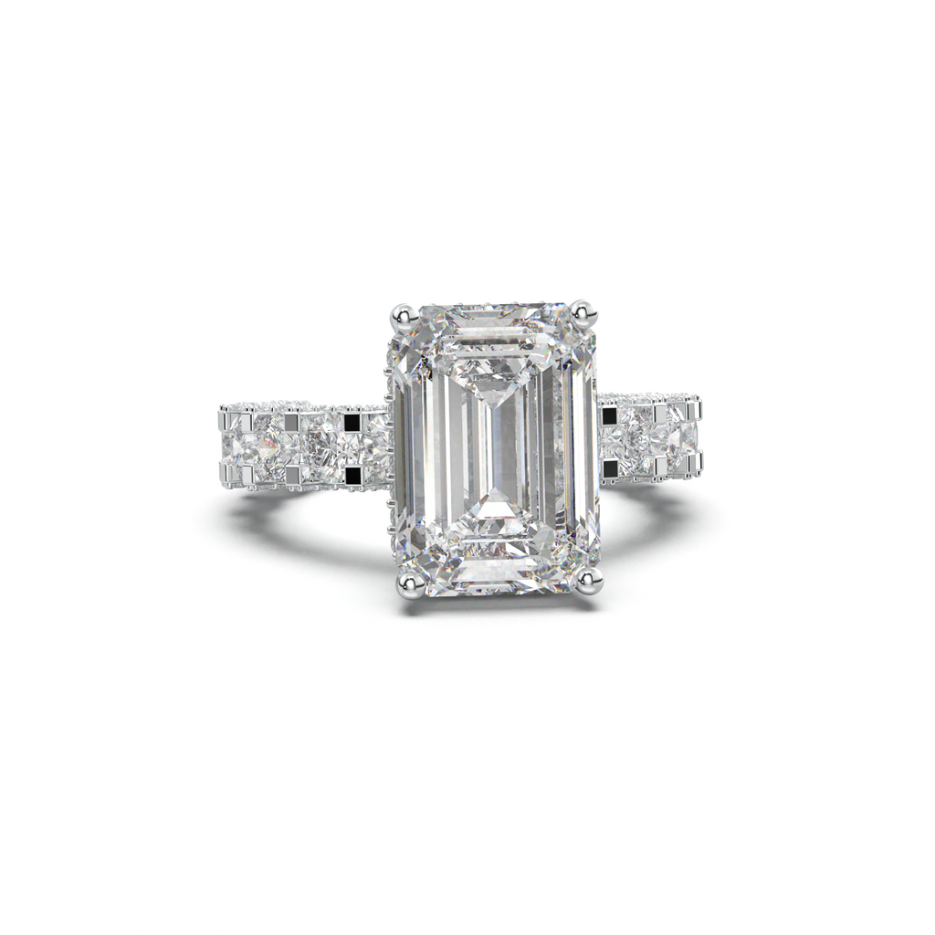 Emerald Diamond Band Engagement Ring