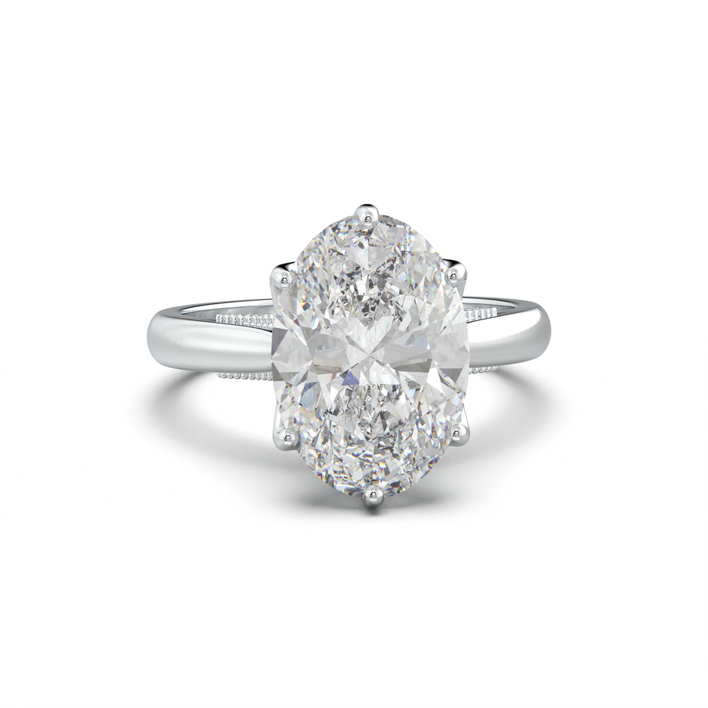 Oval Tulip Setting Hidden bridge Halo Engagement Ring