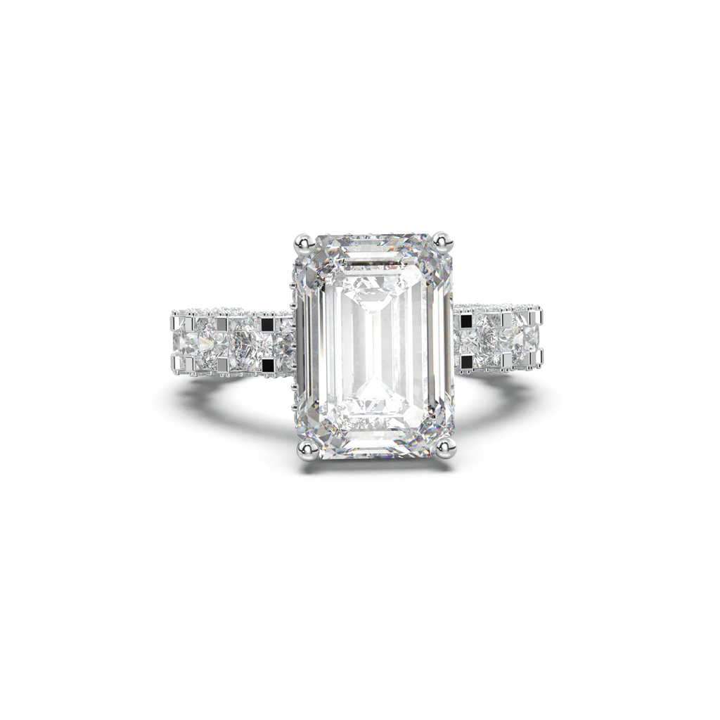 Emerald Diamond Band Engagement Ring