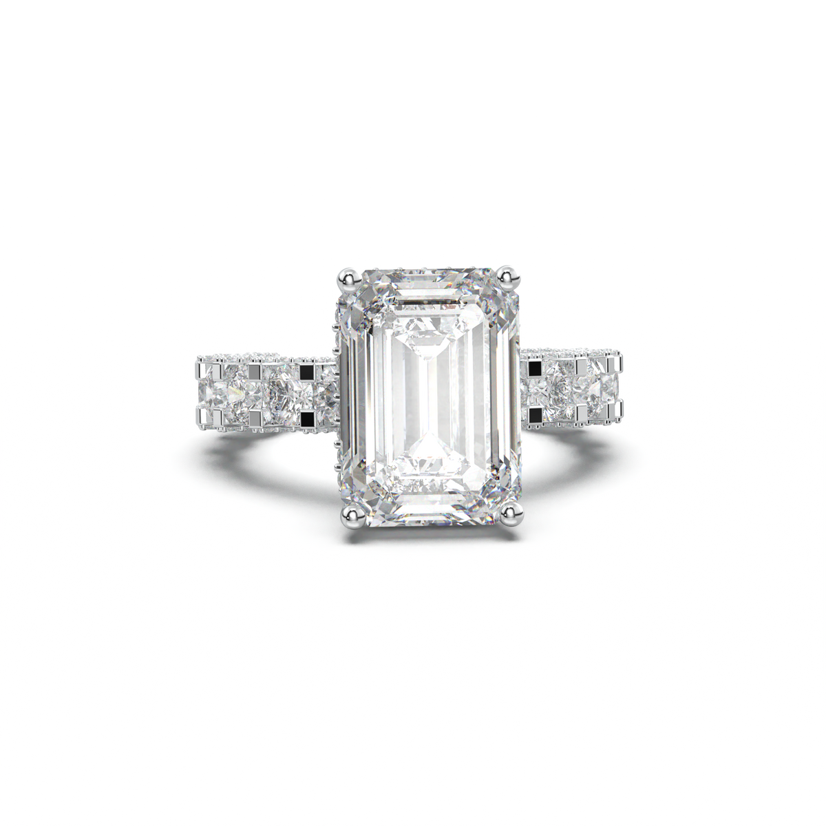 Emerald Diamond Band Engagement Ring