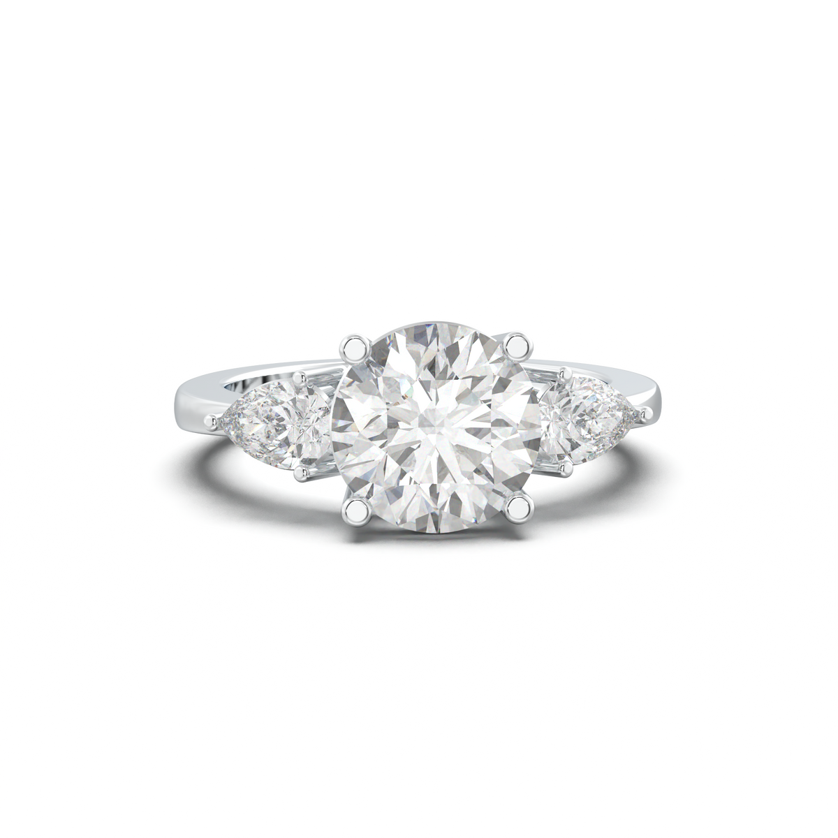 Round Pear Three-Stone Engagement Ring