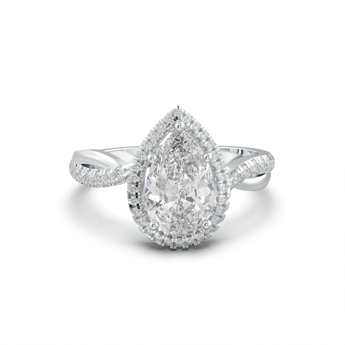 Pear Halo Twisted Pavé Engagement Ring