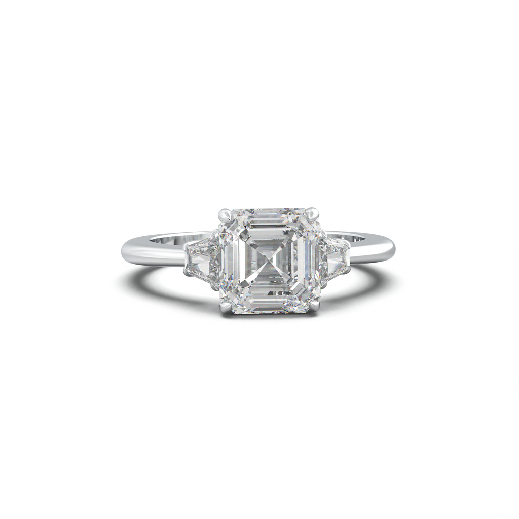 Asscher Baguette Three-Stone Engagement Ring