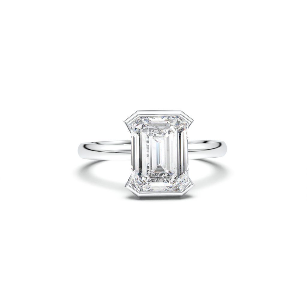 Emerald Cut Half-Bezel Engagement Ring