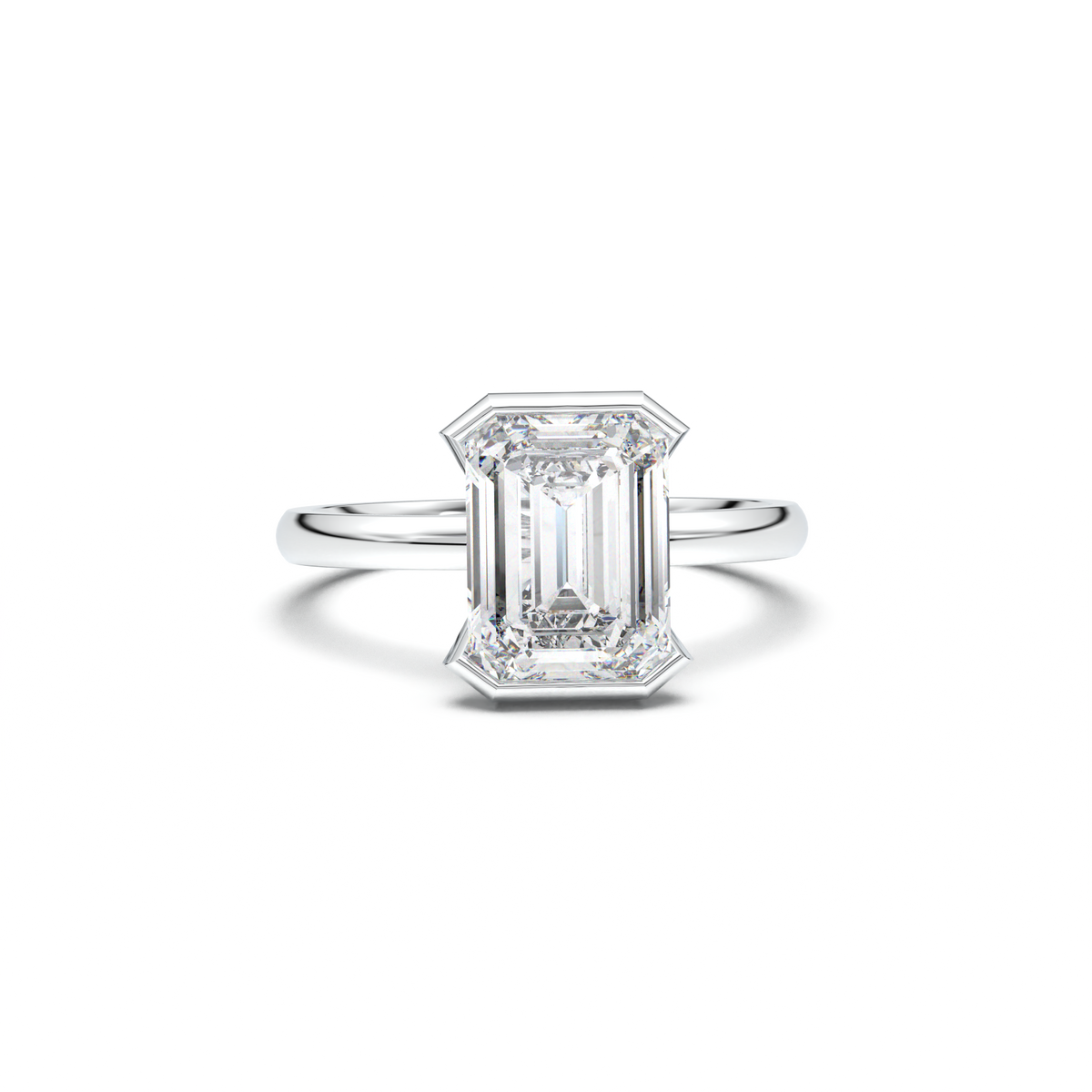 Emerald Cut Half-Bezel Engagement Ring