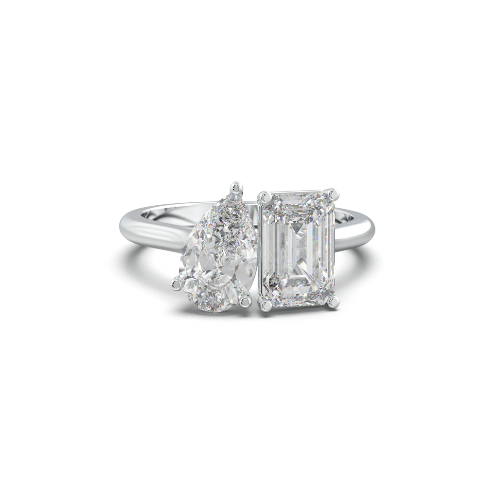Pear & Emerald Toi et Moi Engagement Ring