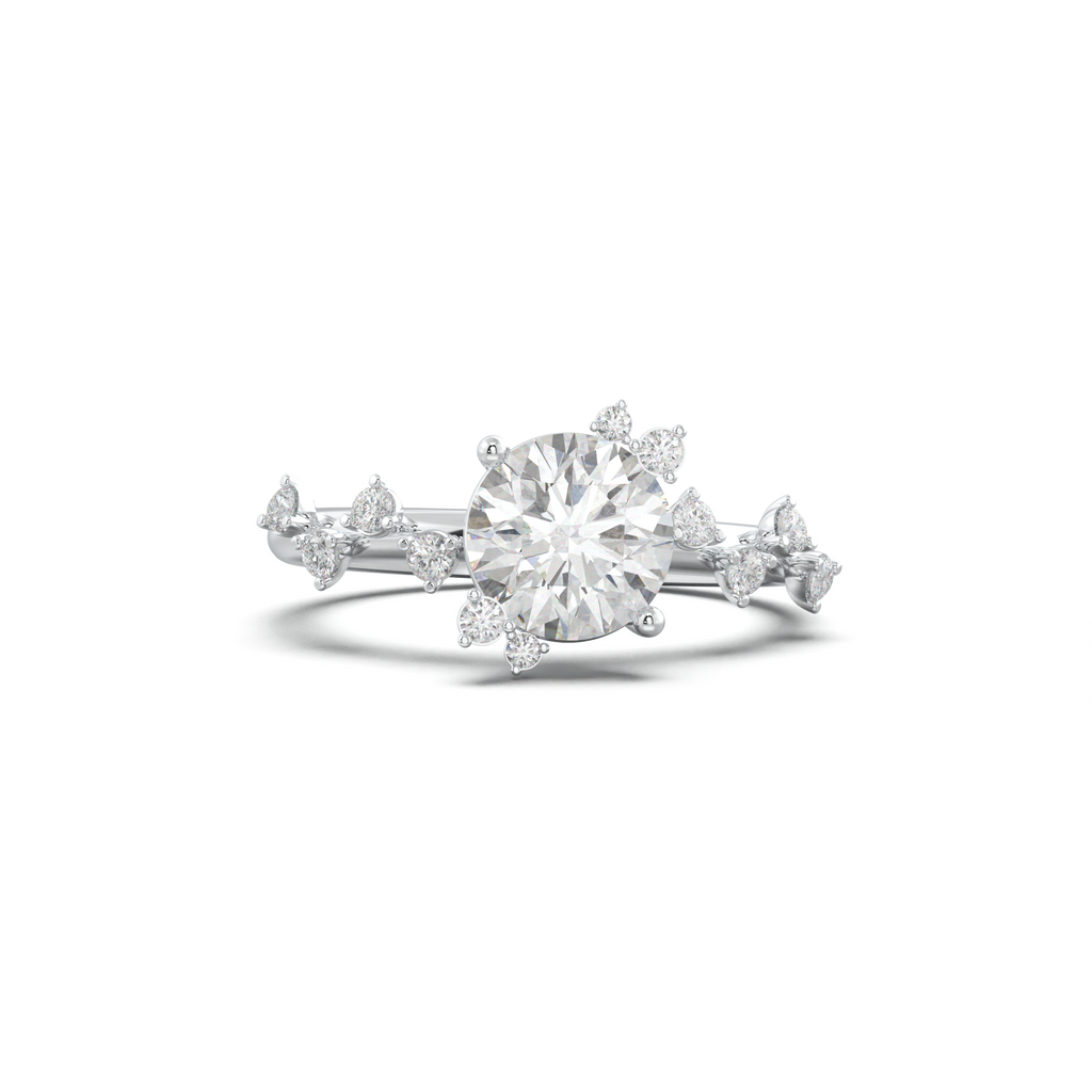 Round Botanical Accent Engagement Ring