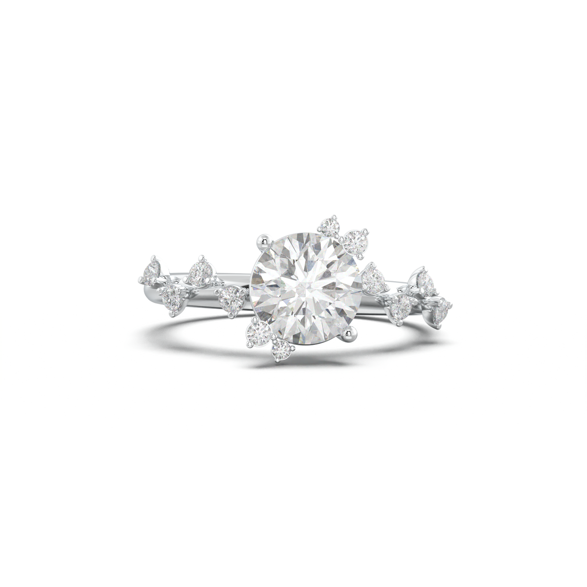 Round Botanical Accent Engagement Ring