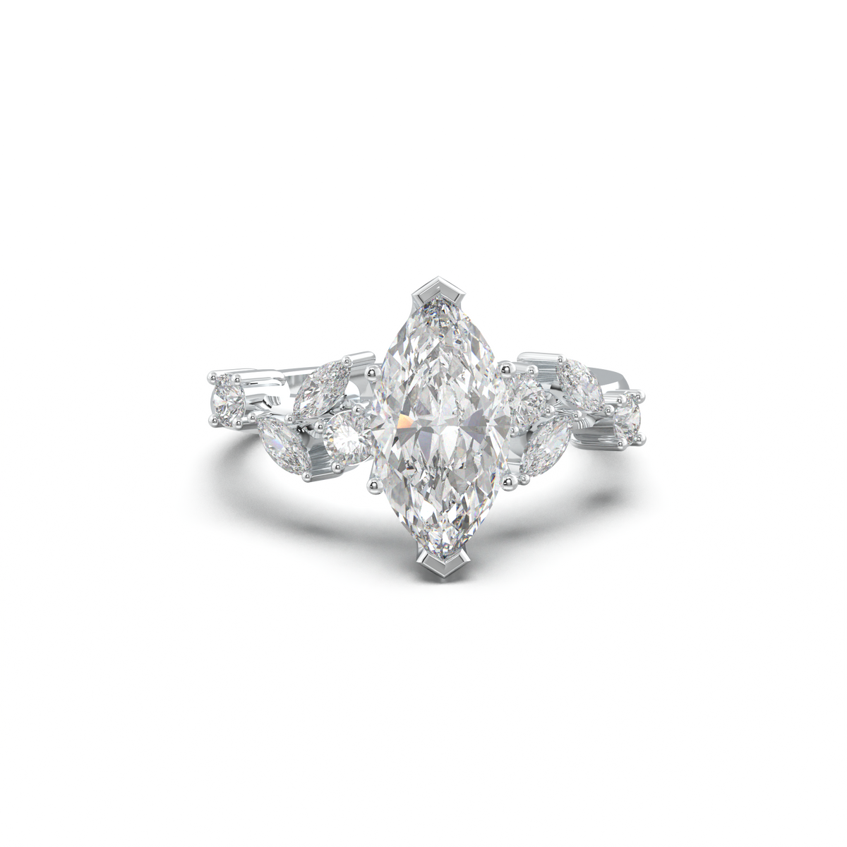 Marquise Mixed Side-Stone Engagement Ring
