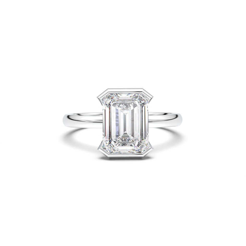 Emerald Cut Half-Bezel Engagement Ring
