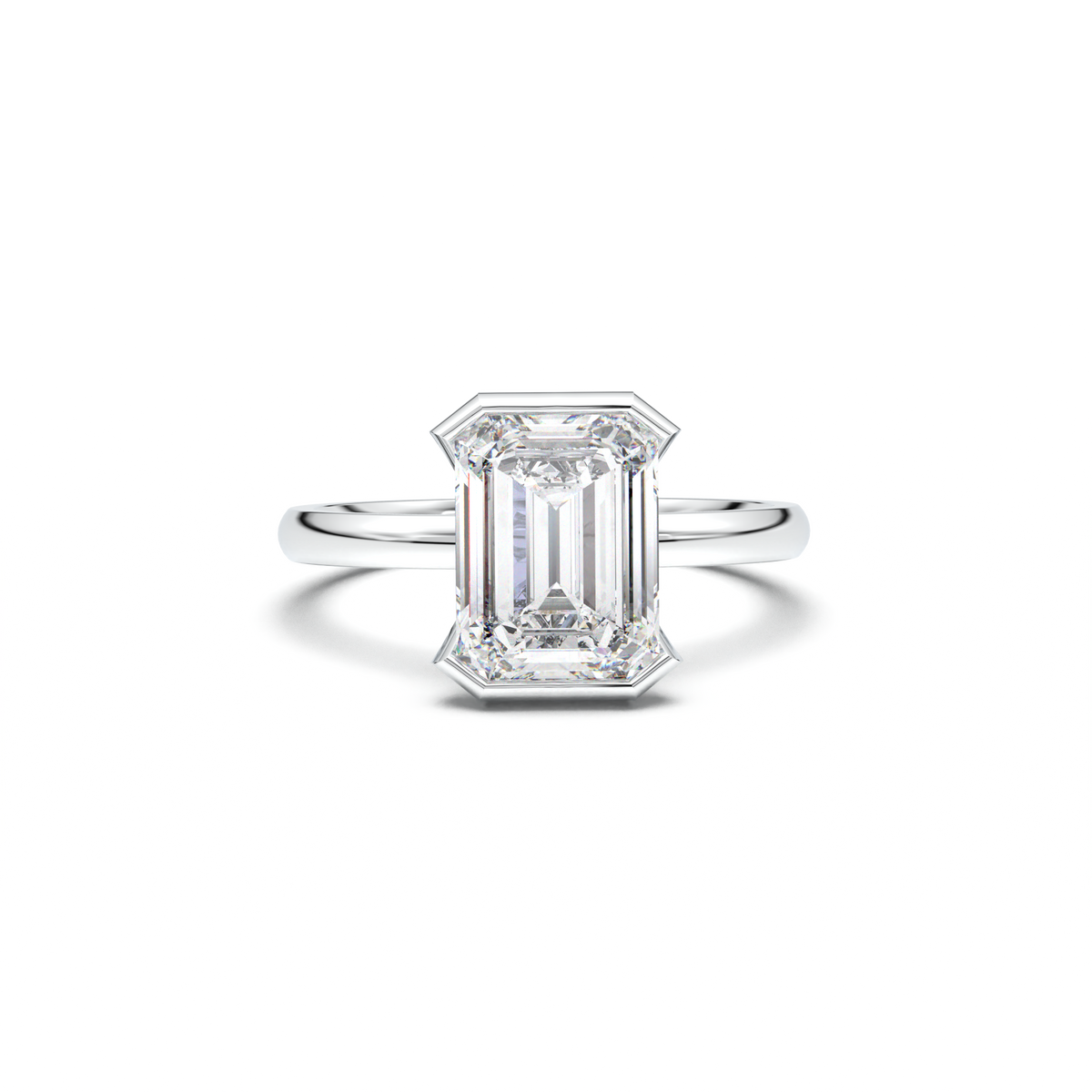 Emerald Cut Half-Bezel Engagement Ring