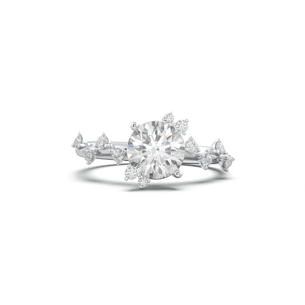 Round Botanical Accent Engagement Ring