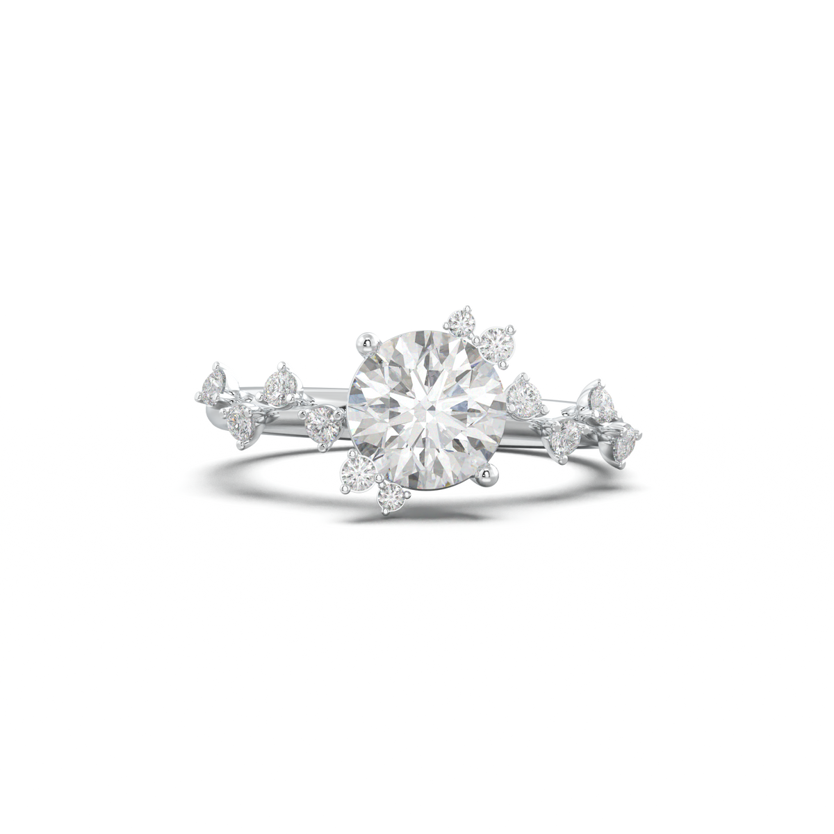Round Botanical Accent Engagement Ring