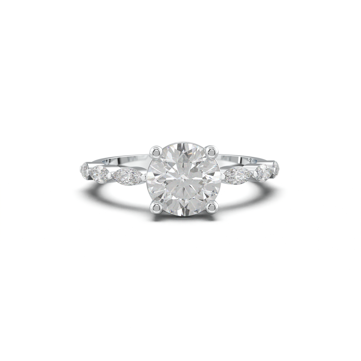 Round Marquise Side-Stone Engagement Ring