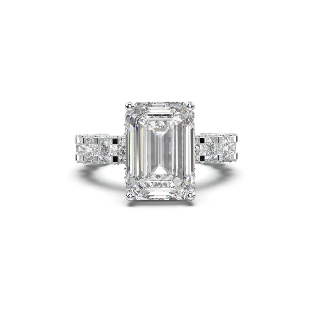 Emerald Diamond Band Engagement Ring