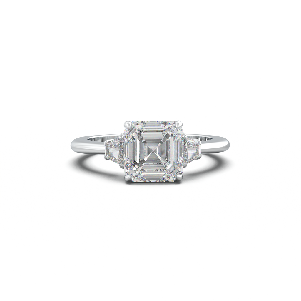 Asscher Baguette Three-Stone Engagement Ring