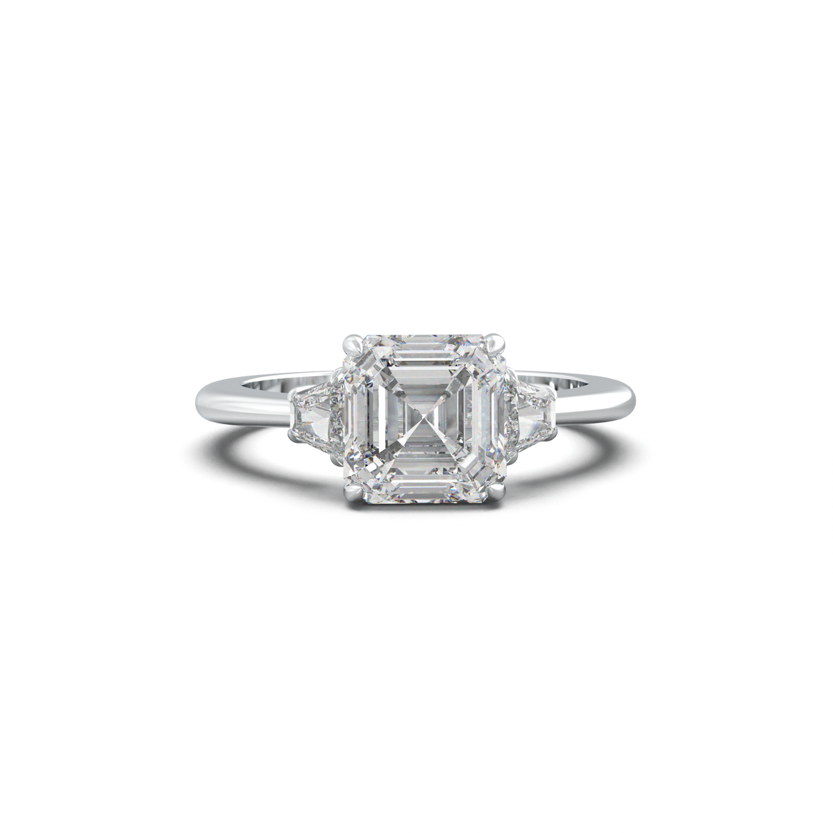 Asscher Baguette Three-Stone Engagement Ring