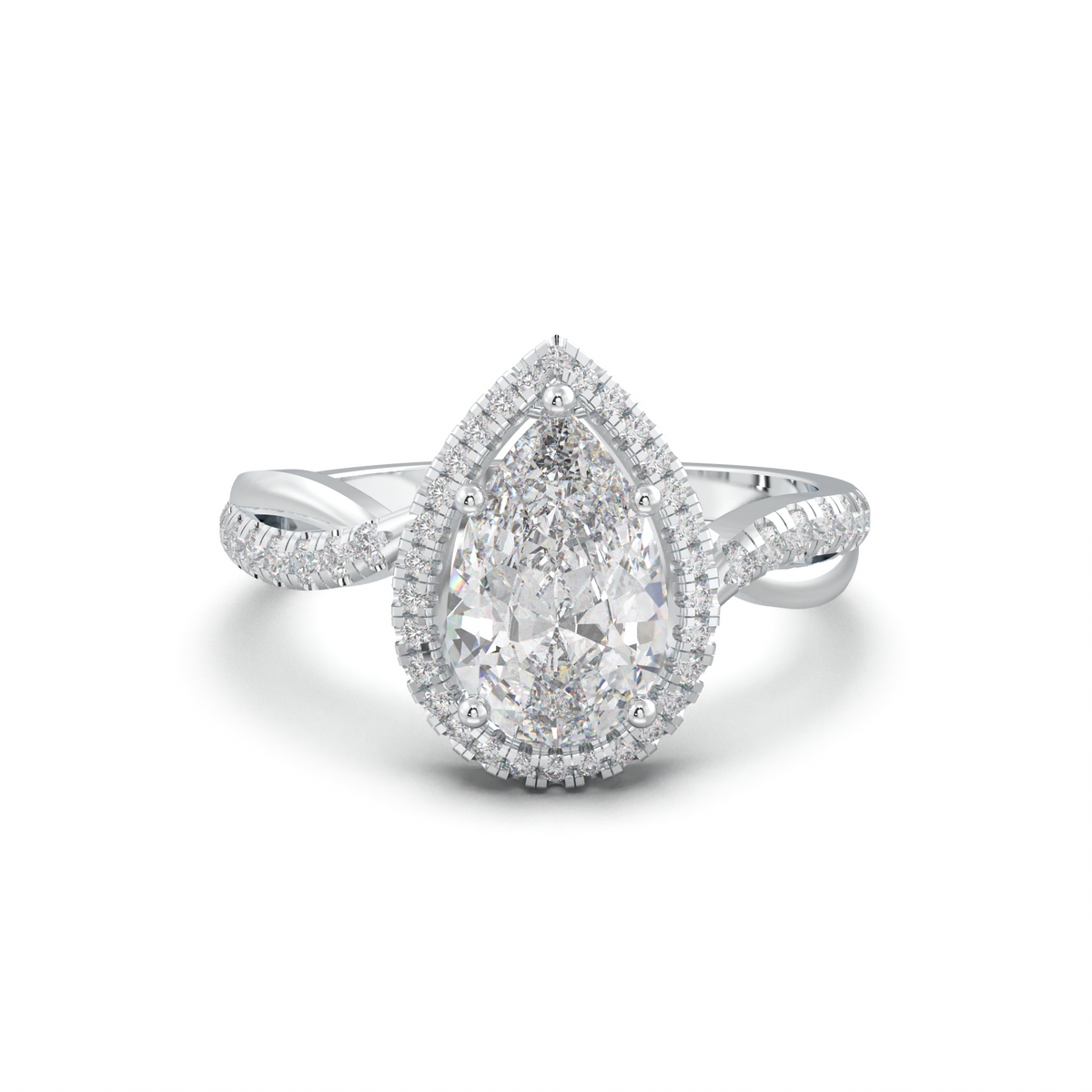 Pear Halo Twisted Pavé Engagement Ring