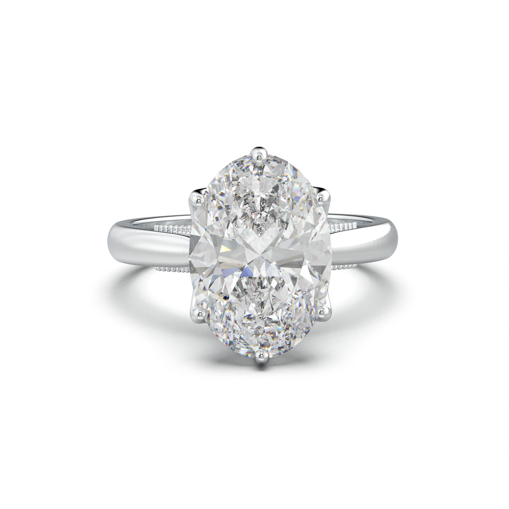 Oval Tulip Setting Hidden bridge Halo Engagement Ring