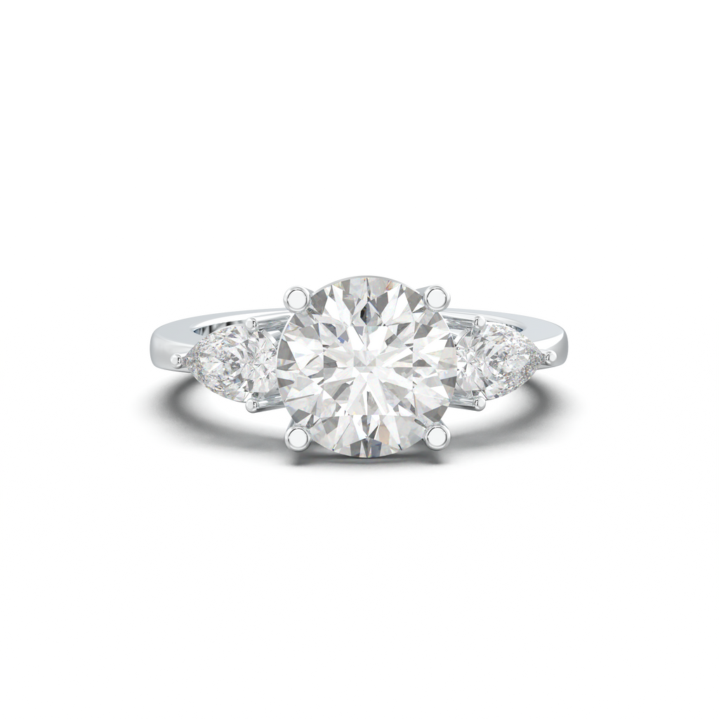 Round Pear Three-Stone Engagement Ring