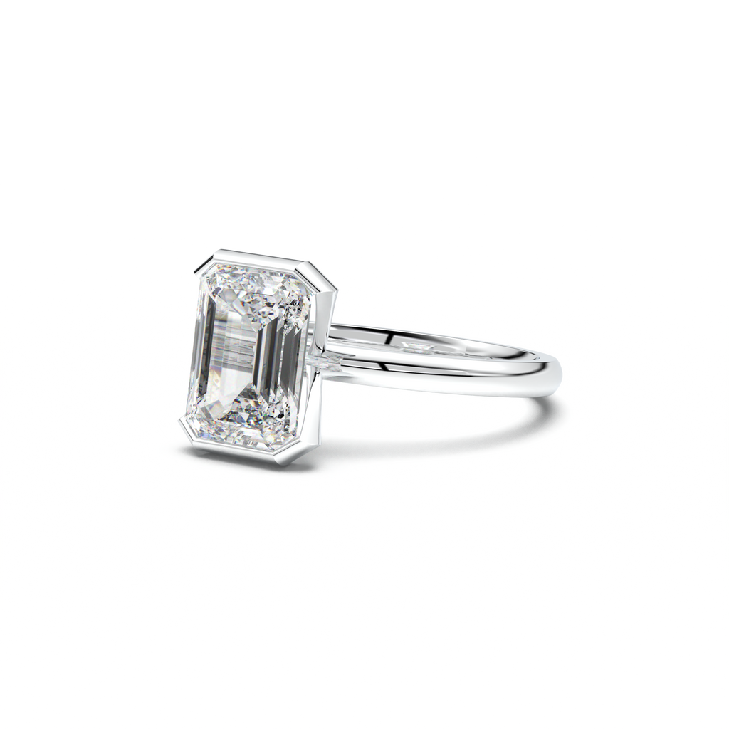 Emerald Cut Half-Bezel Engagement Ring