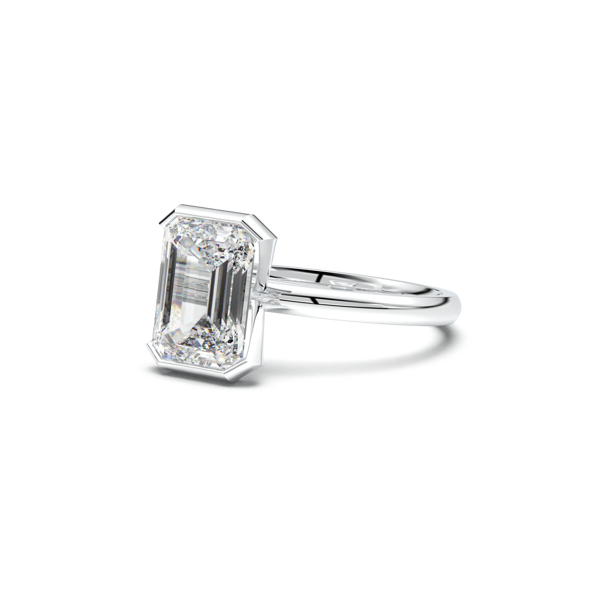 Emerald Cut Half-Bezel Engagement Ring