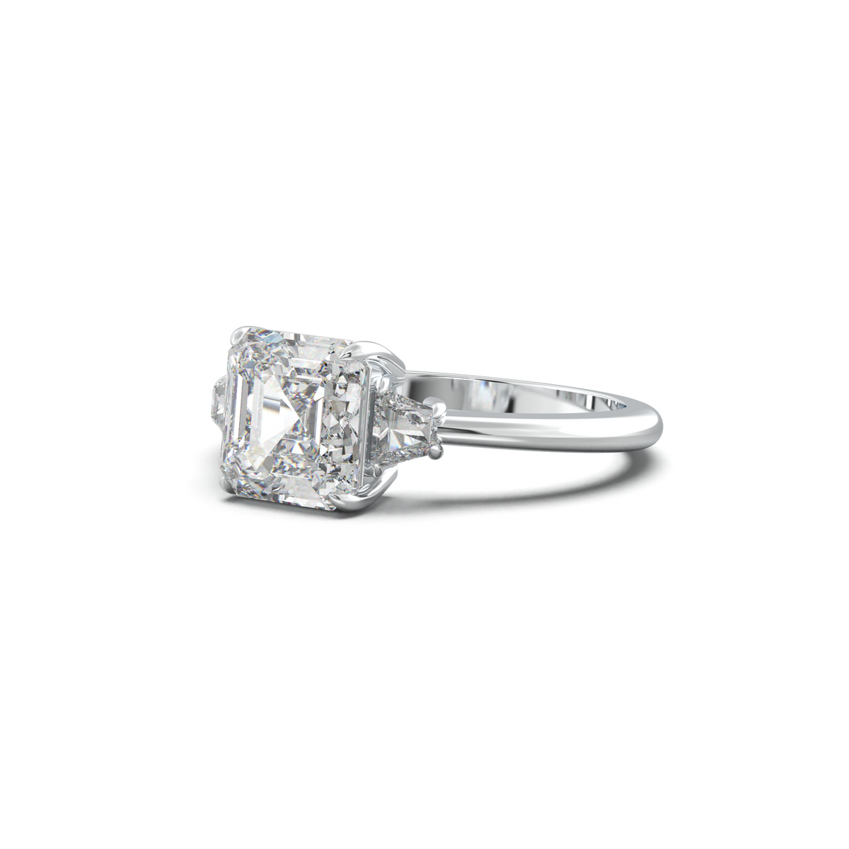 Asscher Baguette Three-Stone Engagement Ring