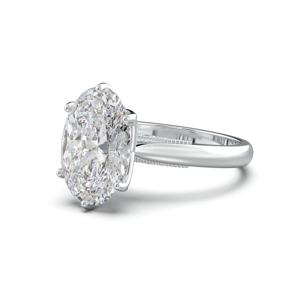 Oval Tulip Setting Hidden bridge Halo Engagement Ring