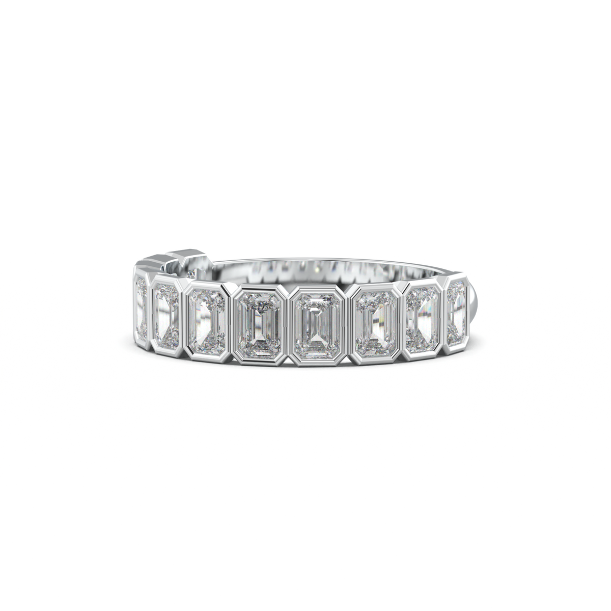 Emerald Bezel Half-Eternity Wedding Band