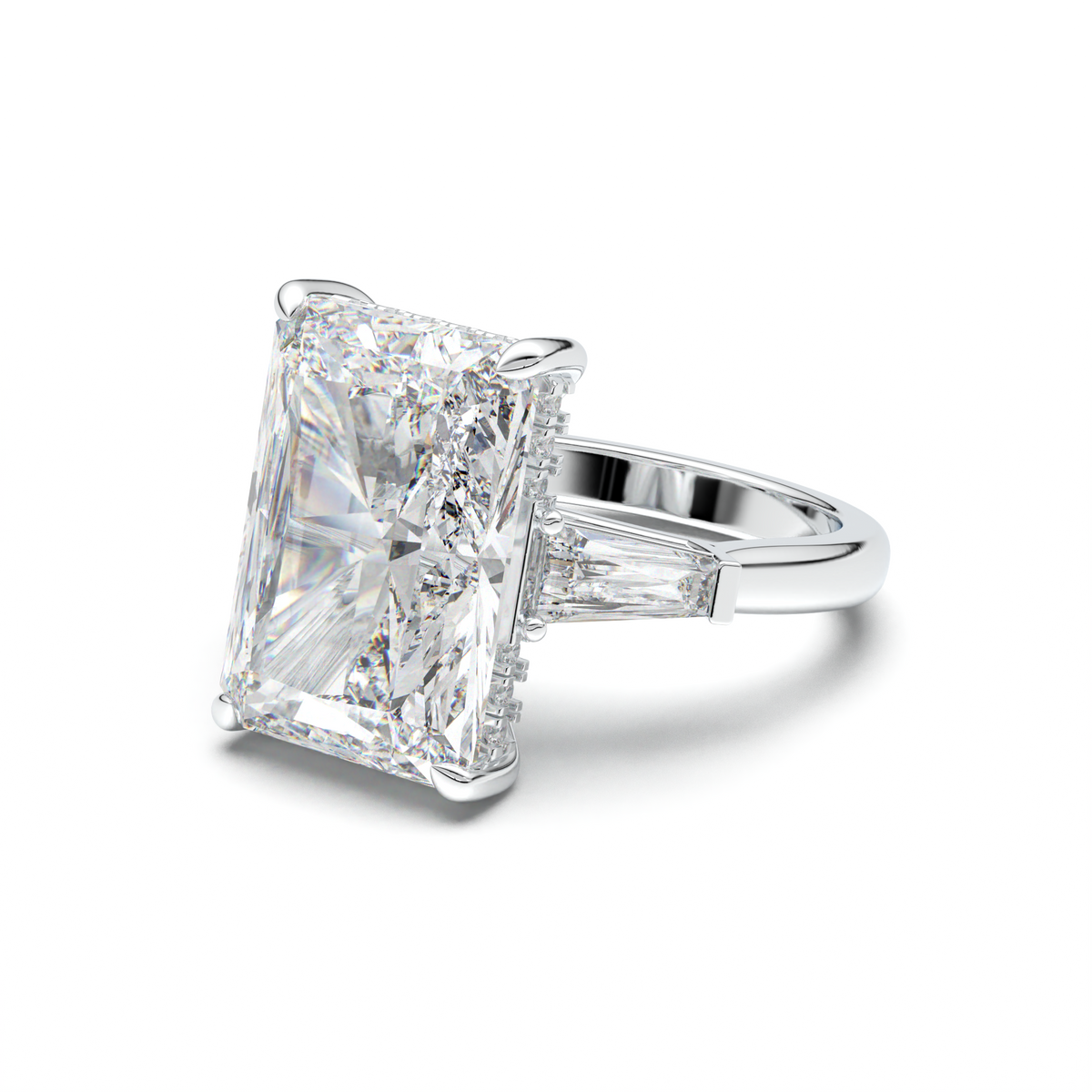 Radiant Baguette Hidden Halo Engagement Ring