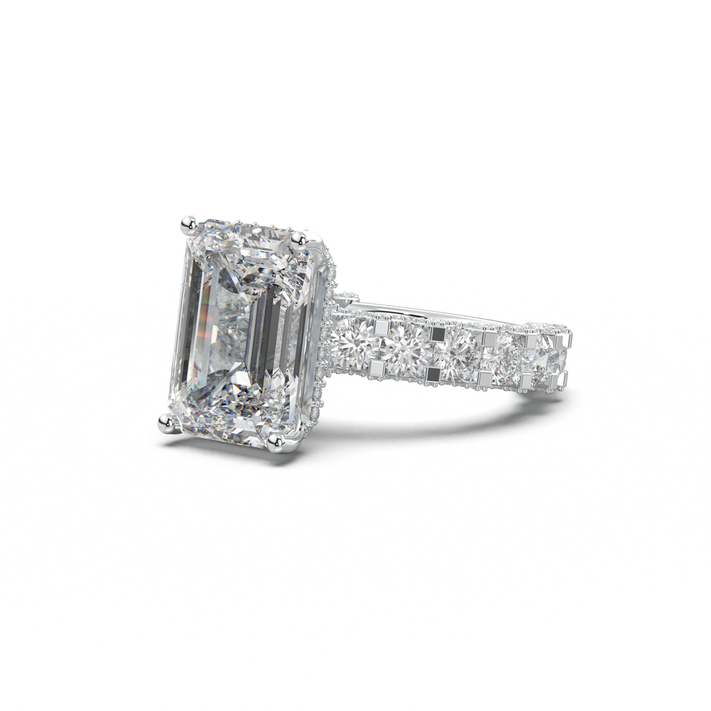 Emerald Diamond Band Engagement Ring