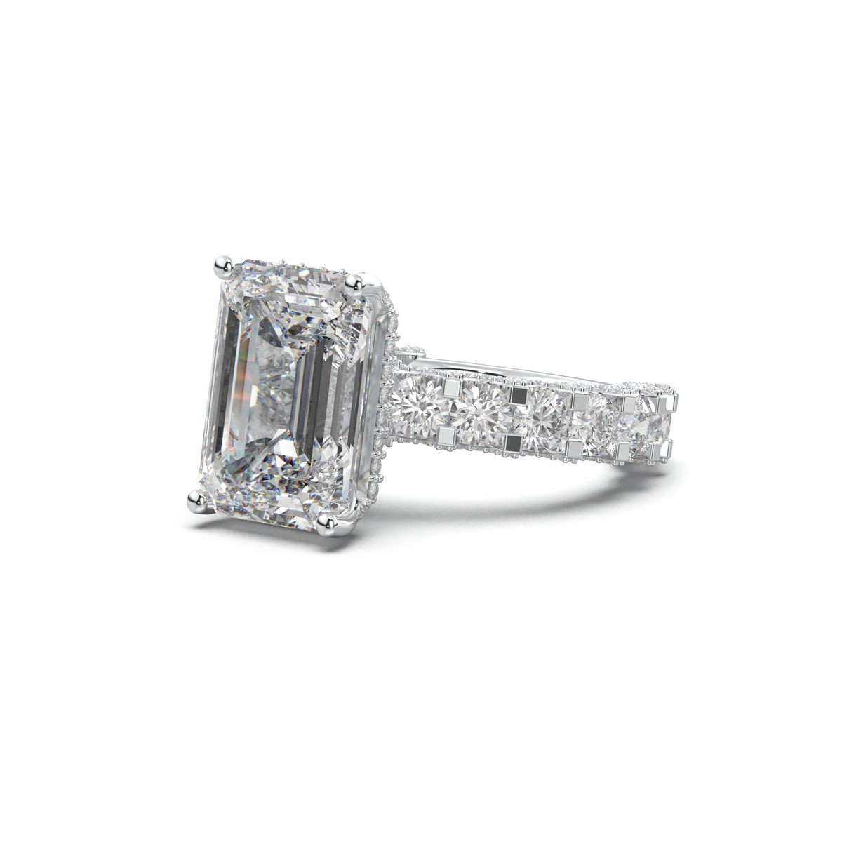 Emerald Diamond Band Engagement Ring