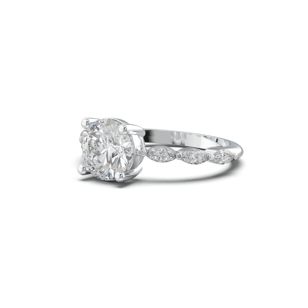 Round Marquise Side-Stone Engagement Ring