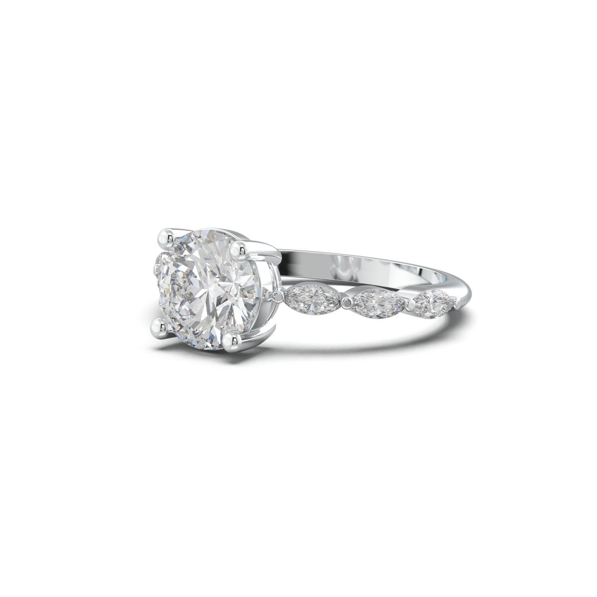 Round Marquise Side-Stone Engagement Ring