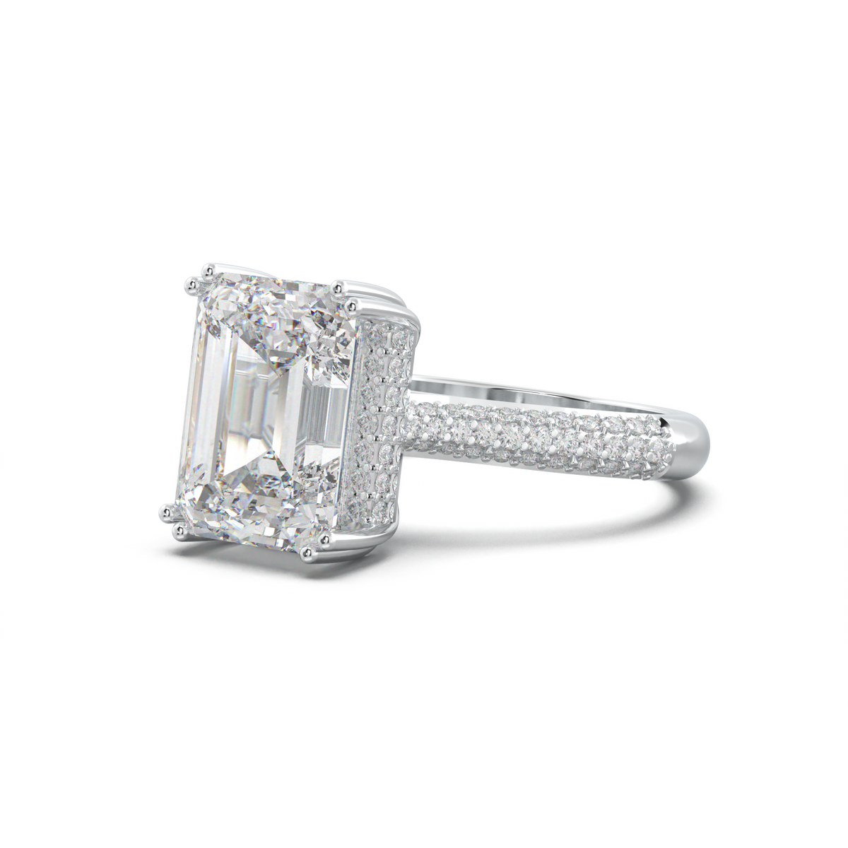 Emerald Double Pavé Engagement Ring