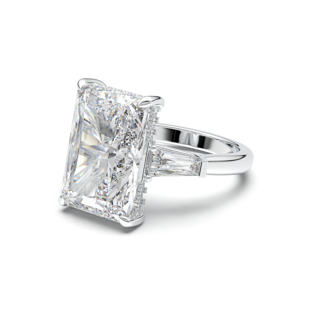 Radiant Baguette Hidden Halo Engagement Ring