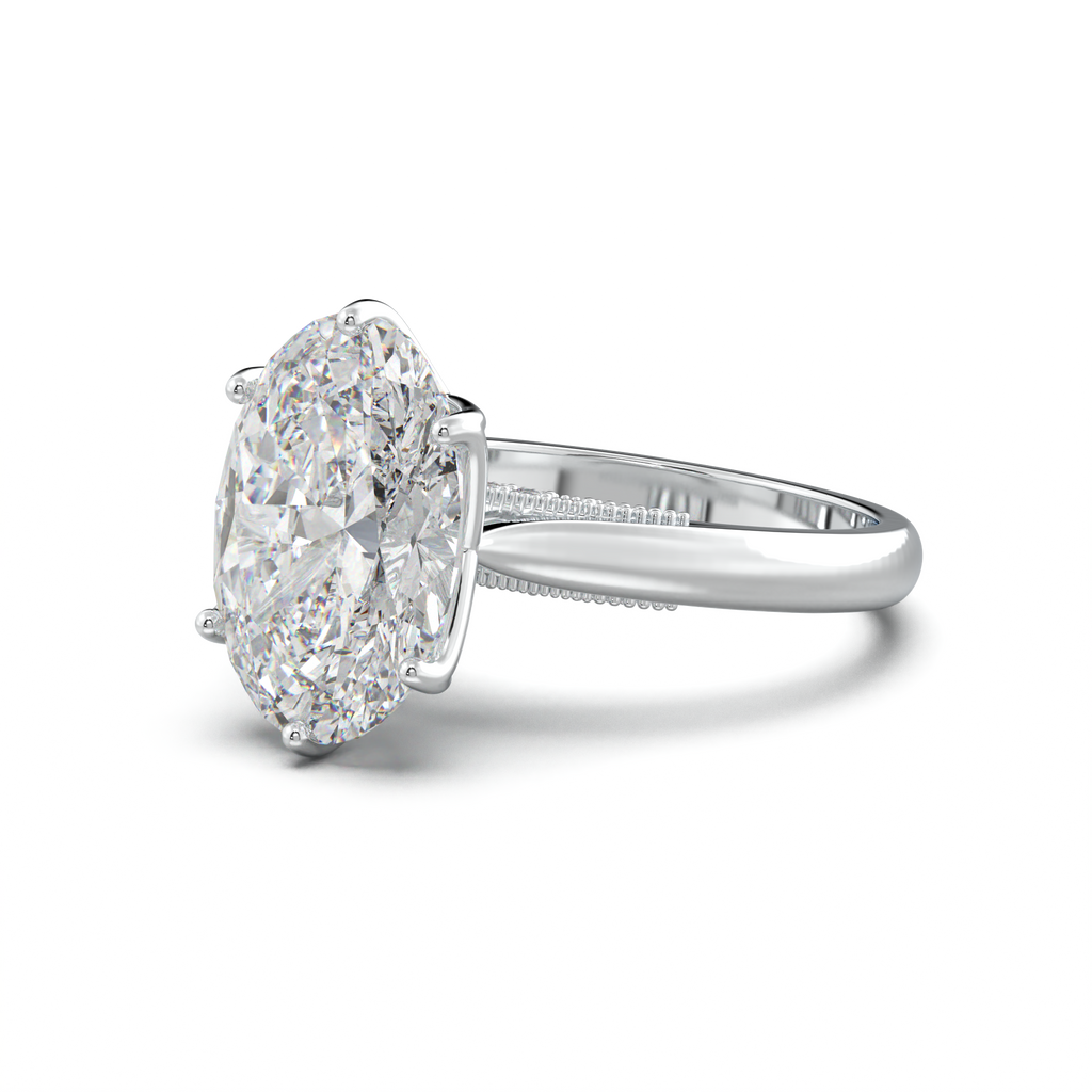 Oval Tulip Setting Hidden bridge Halo Engagement Ring