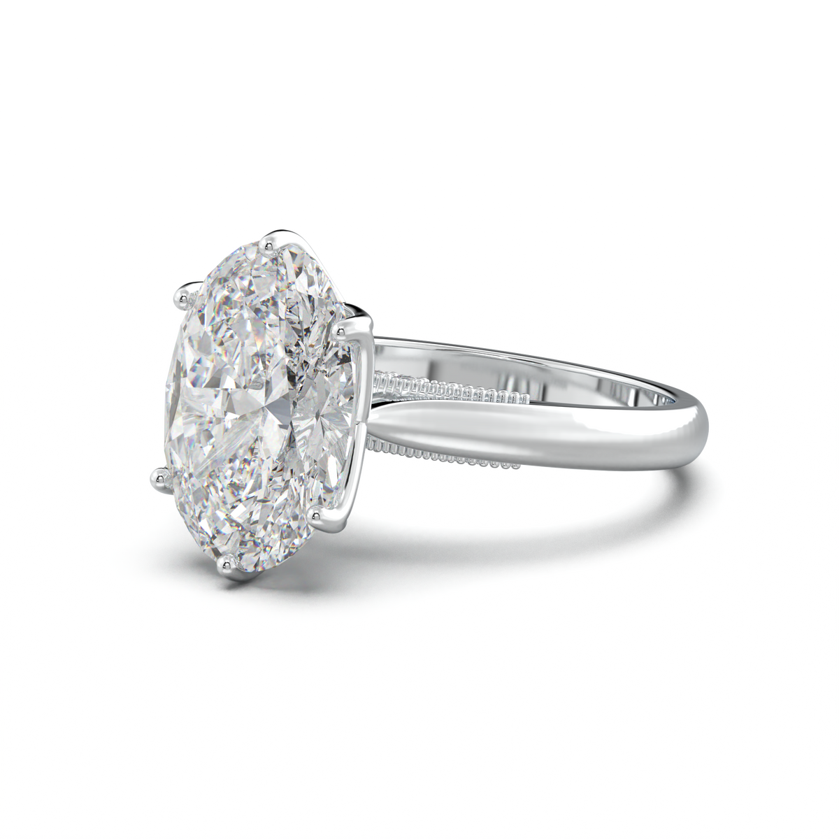 Oval Tulip Setting Hidden bridge Halo Engagement Ring
