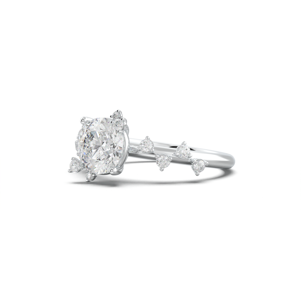 Round Botanical Accent Engagement Ring
