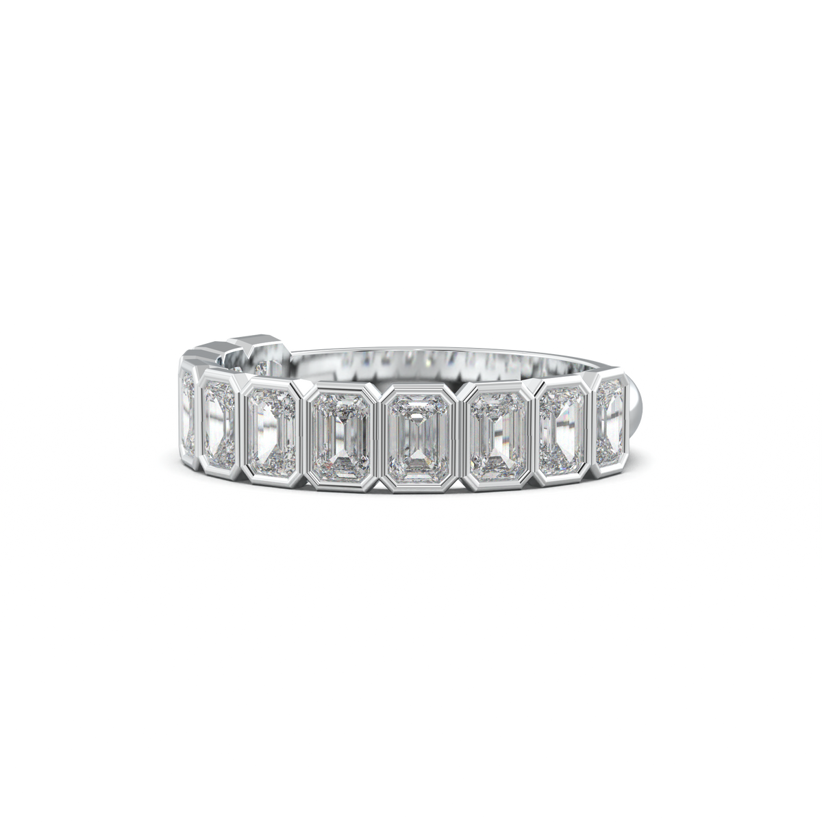 Emerald Bezel Half-Eternity Wedding Band