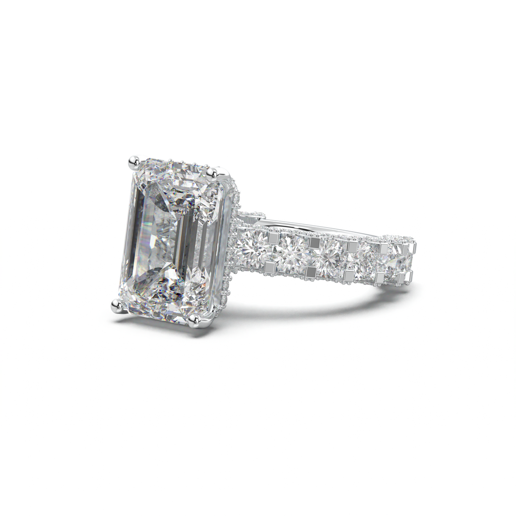 Emerald Diamond Band Engagement Ring