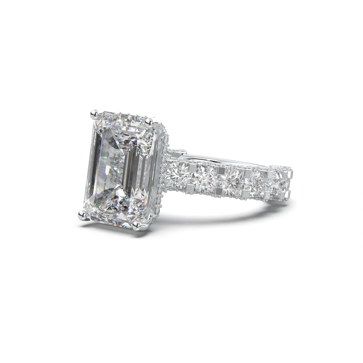 Emerald Diamond Band Engagement Ring