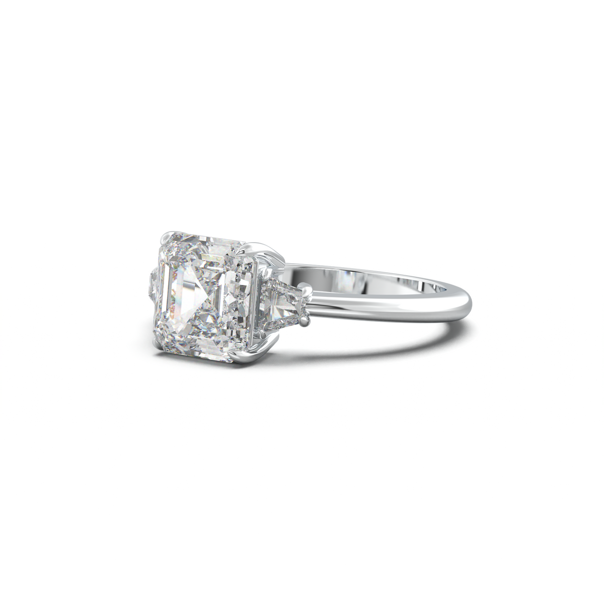 Asscher Baguette Three-Stone Engagement Ring