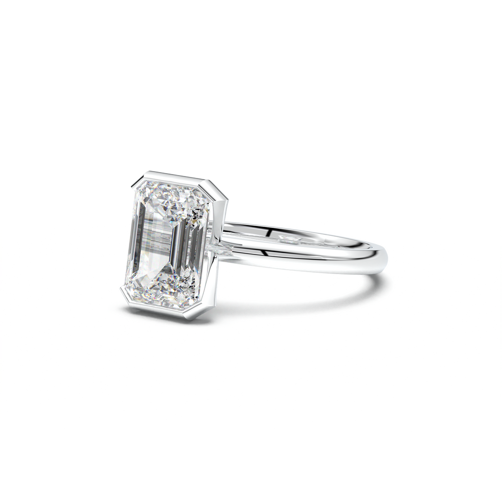 Emerald Cut Half-Bezel Engagement Ring