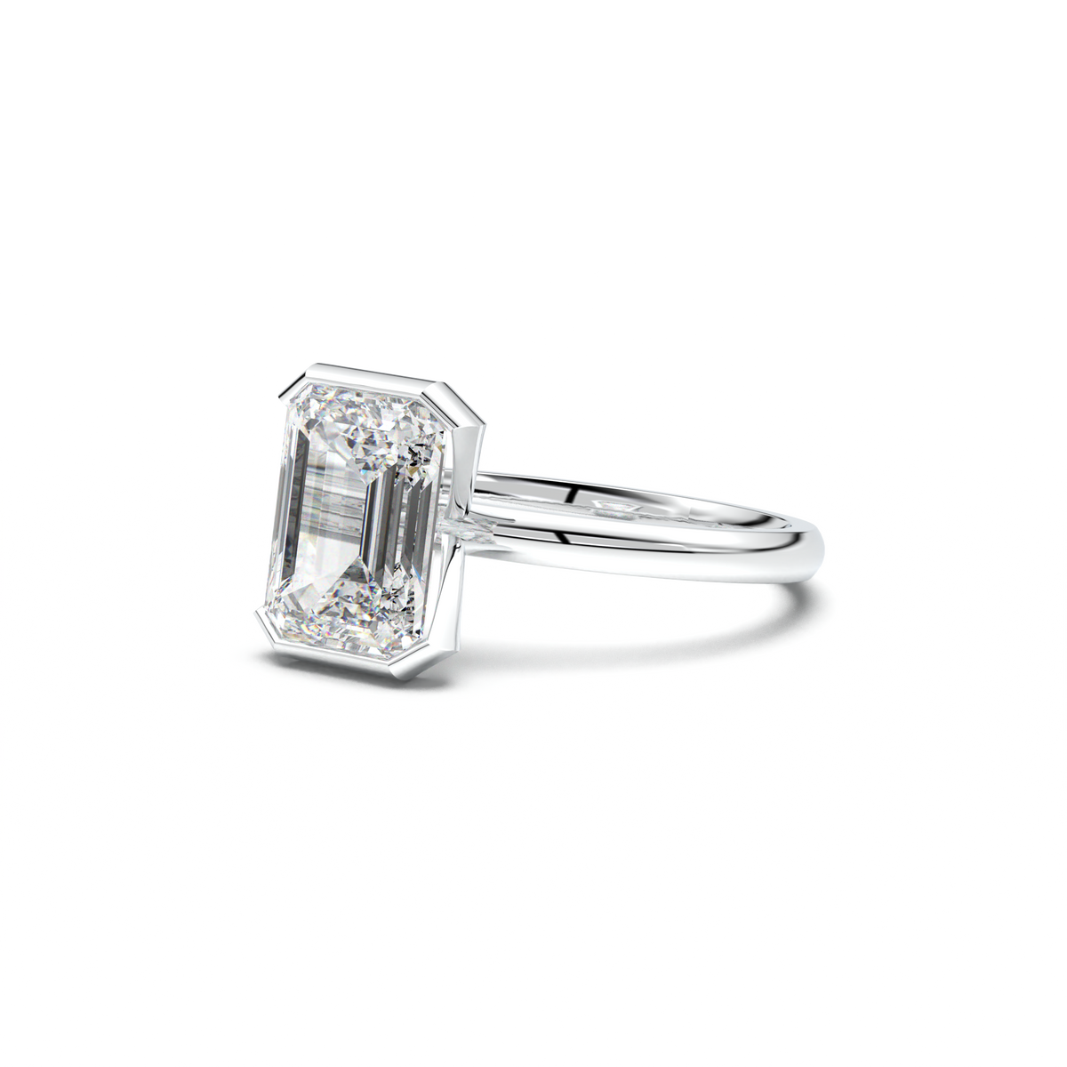 Emerald Cut Half-Bezel Engagement Ring