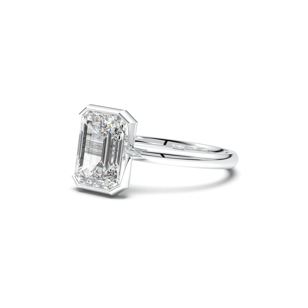 Emerald Cut Half-Bezel Engagement Ring