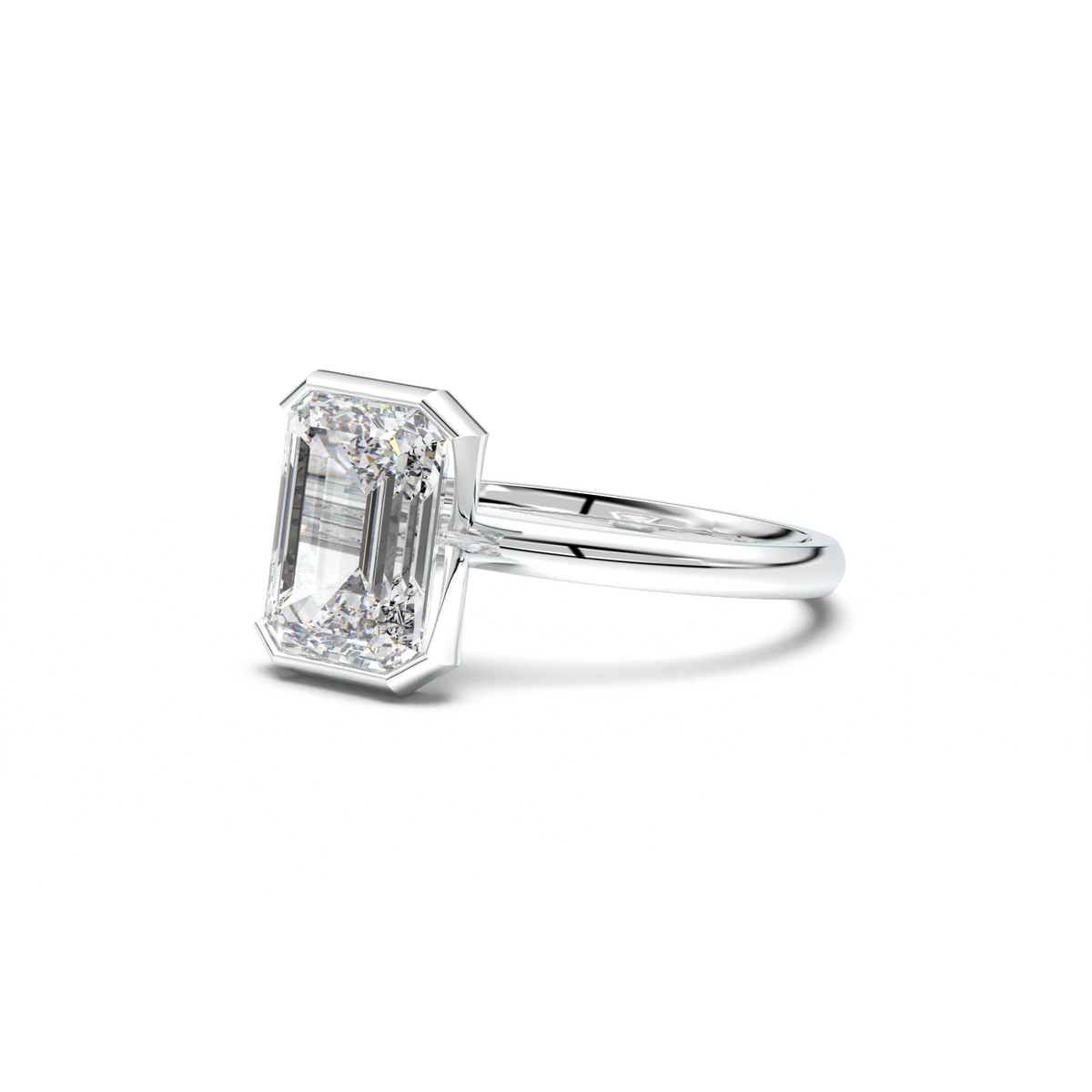 Emerald Cut Half-Bezel Engagement Ring