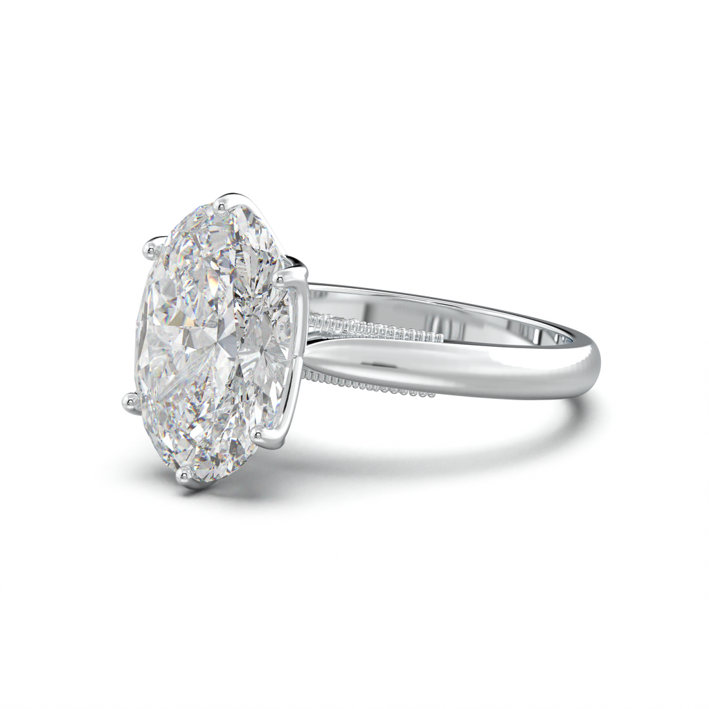 Oval Tulip Setting Hidden bridge Halo Engagement Ring