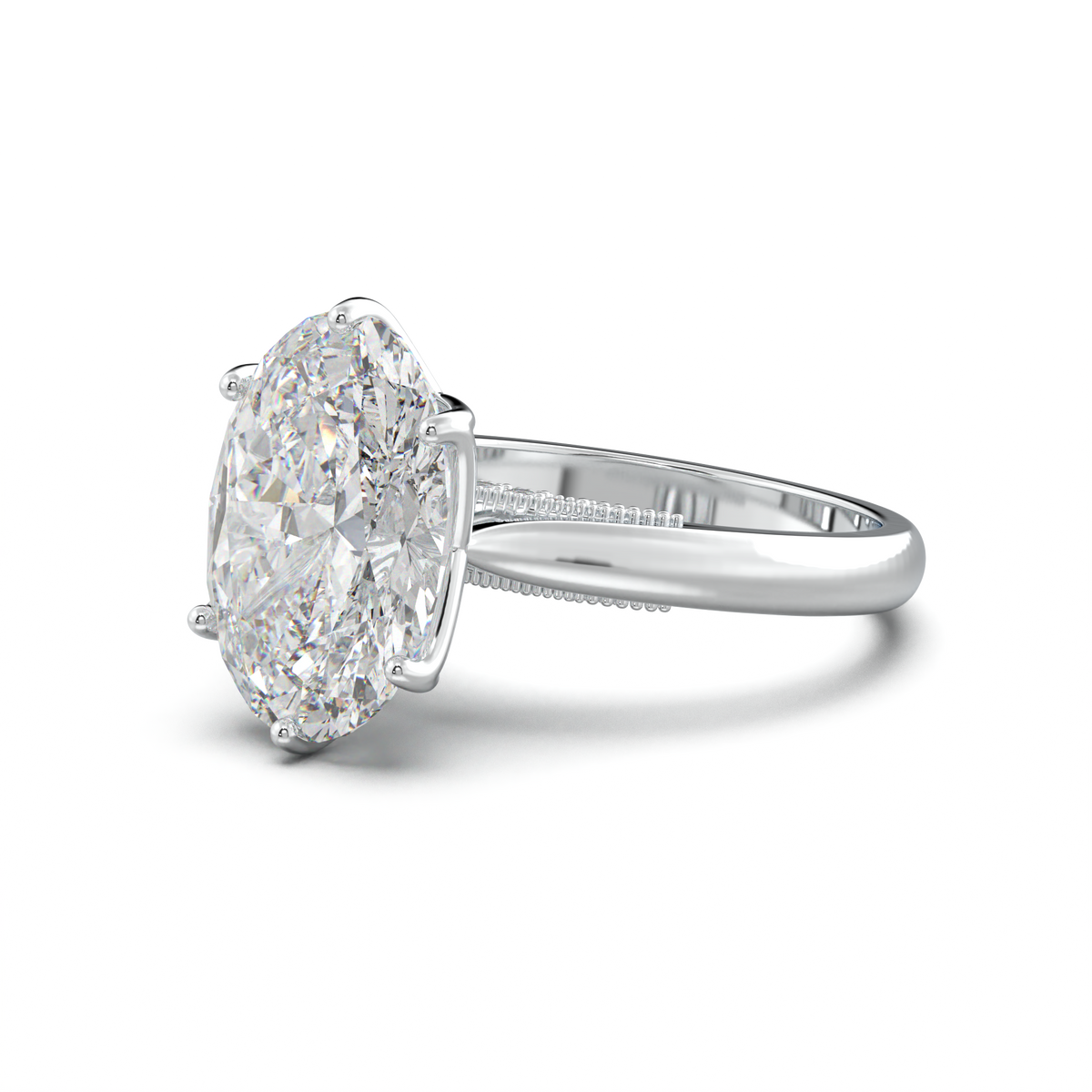 Oval Tulip Setting Hidden bridge Halo Engagement Ring